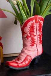 Pink & Red Cowgirl Boot Vase - thumbnail 1