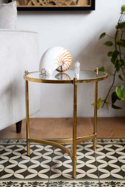 Vintage-Style Gold & Glass Side Table - image 1