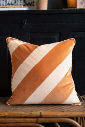 Terracotta & Peach Diagonal Stripe Velvet Cushion - thumbnail 4