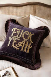 Gold Embroidered Fuck Yeah Cushion - thumbnail 1