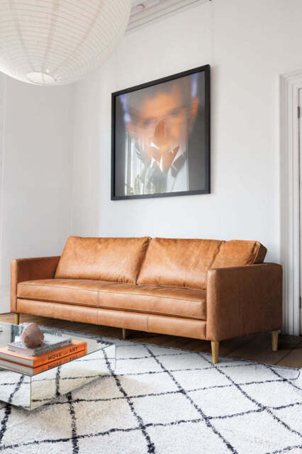 Vintage-Style Brown Leather 3-Seater Sofa - image 1