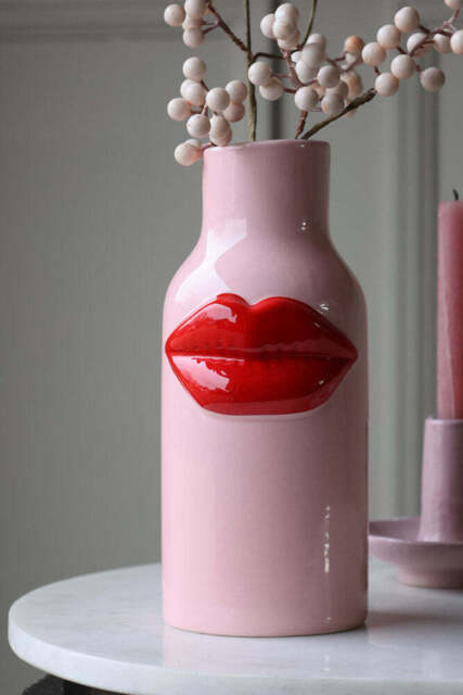 Pink Ceramic Vase With Luscious Red Lips - image 1