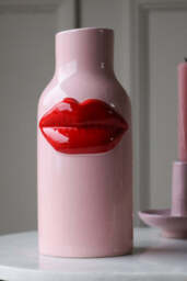 Pink Ceramic Vase With Luscious Red Lips - thumbnail 3