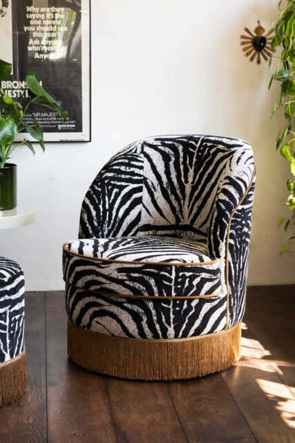 Zebra Print Tassel Swivel Chair - image 1