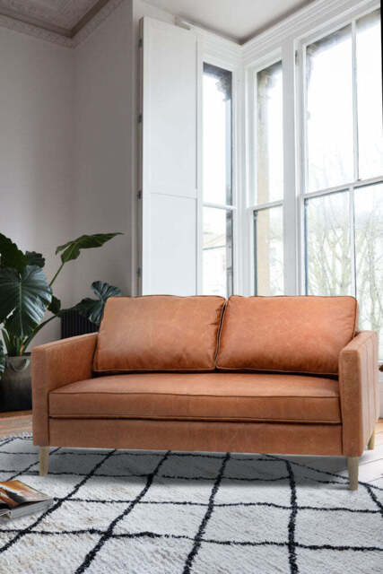 Vintage-Style Brown Leather 2-Seater Sofa - image 1