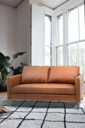 Vintage-Style Brown Leather 2-Seater Sofa