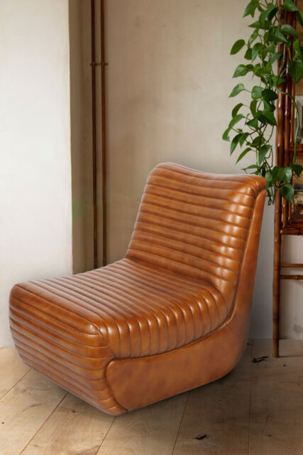 Traditional Brown Leather Occasional Chair - image 1