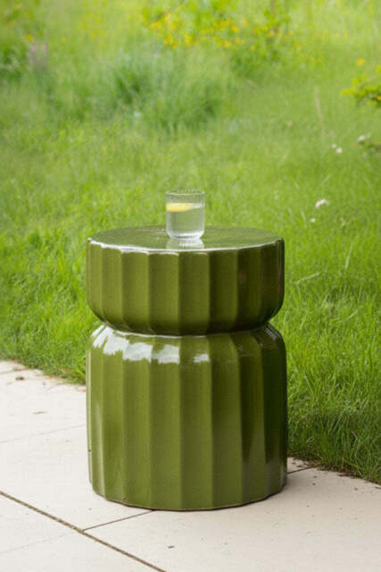 Ribbed Edge Round Side Table in Green Glaze - image 1