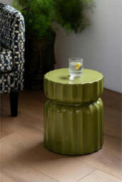 Ribbed Edge Round Side Table in Green Glaze - thumbnail 3