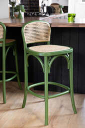 Set of 2 Chez Pitou Wood & Woven Cane Bar Stools in Green - thumbnail 1