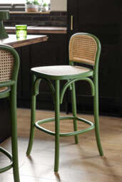 Set of 2 Chez Pitou Wood & Woven Cane Bar Stools in Green - thumbnail 5