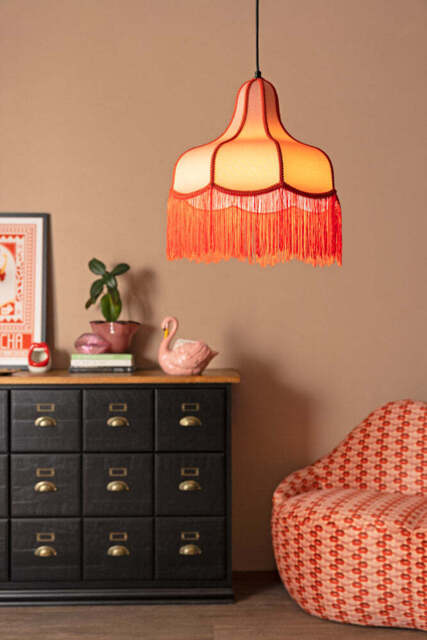 Pink & Red Tassel Edge Ceiling Light - image 1