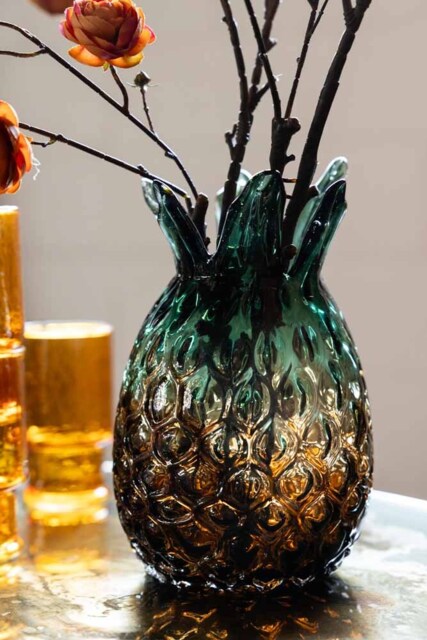 Ombre Green Pineapple Glass Vase - image 1