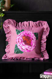 Pink & Red Stripe Floral Cushion Cover With Frilled Edge - thumbnail 4