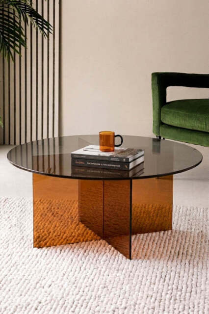 Seventies Amber Glass Oval Coffee Table - image 1