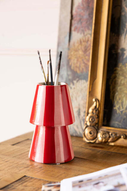 Red & Pink Stripe Flower Vase - image 1