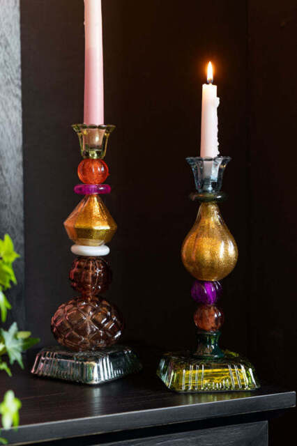 Set Of 2 Quirky Coloured Glass Candlesticks - image 1