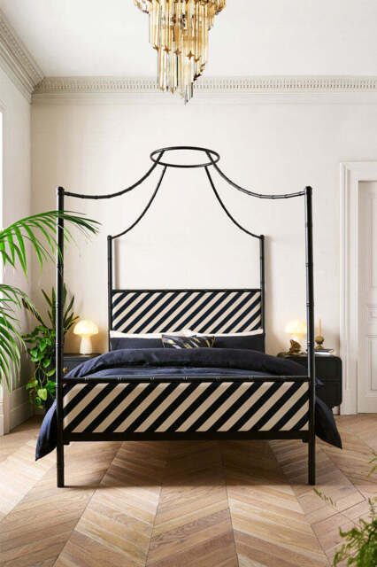 Black Bamboo-Inspired Four Poster Bed - Two Sizes Available