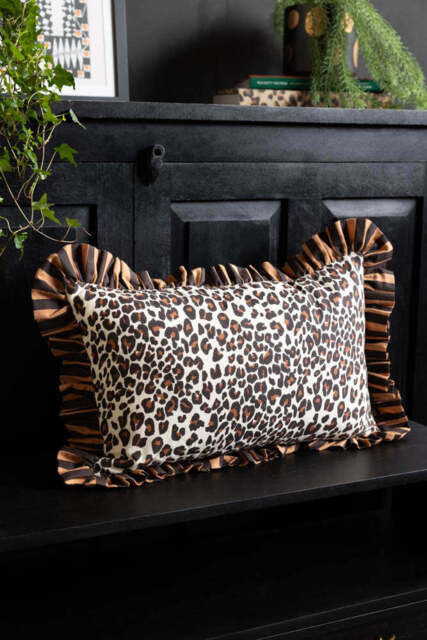 Leopard Print & Stripe Reversible Cushion - image 1