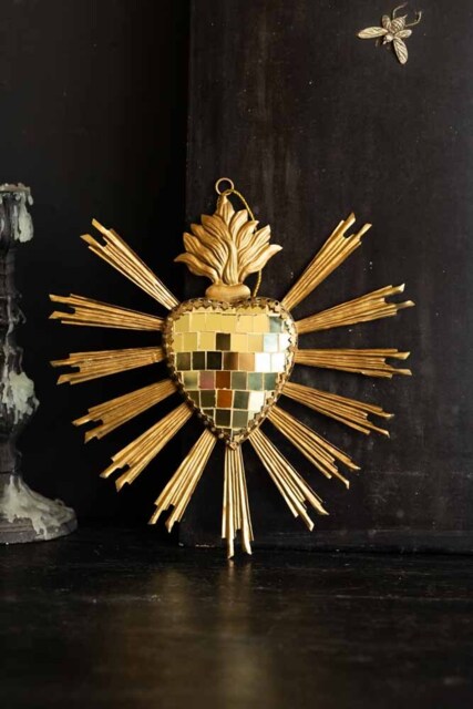 Gold Disco Ball Heart Hanging Ornament - image 1