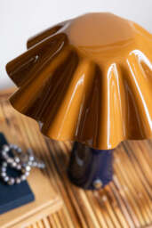 Metal Fluted Tan & Navy Rechargeable Table Lamp - thumbnail 3