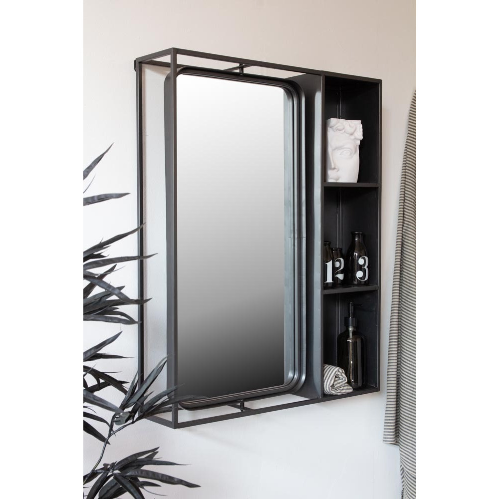 Industrial Style Metal Bathroom Mirror With Side Shelving Unit - image 1