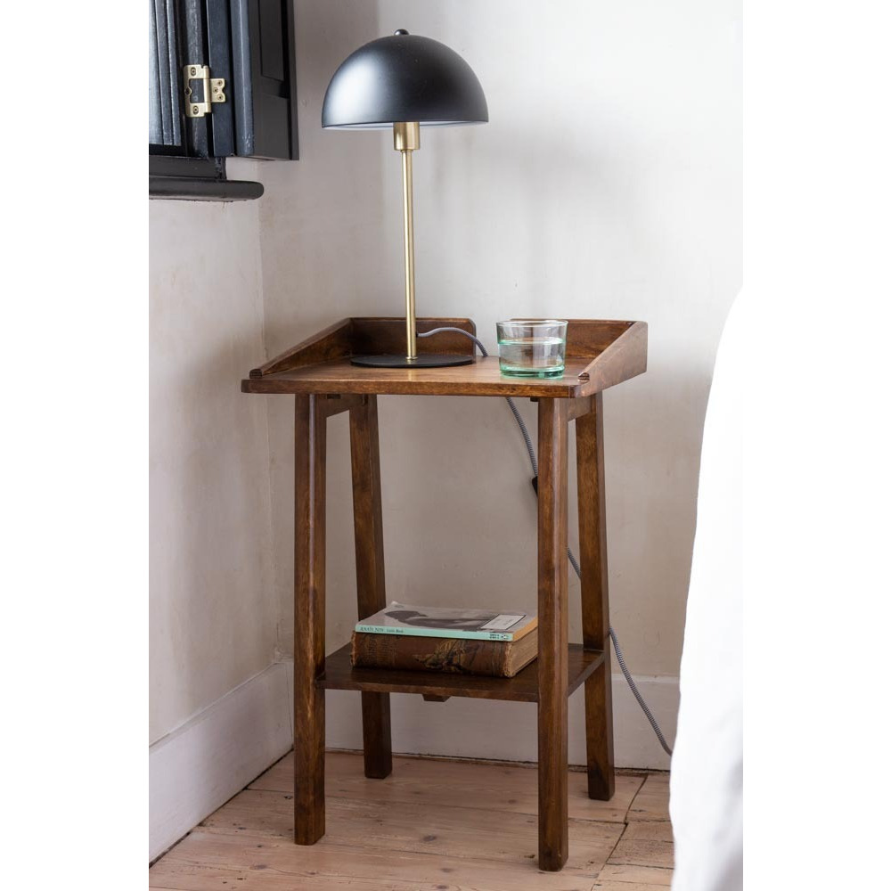 Dark Mango Wood Bedside Table With Cable Gap - image 1