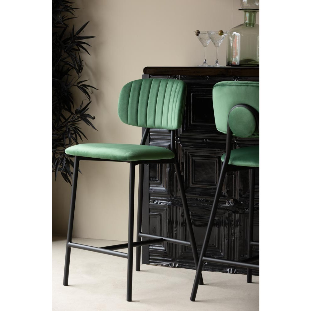 Forest Green Velvet Bar Stool With Black Legs - image 1