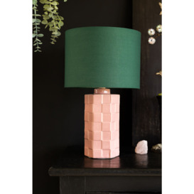 Pink Checkered Table Lamp With Green Shade