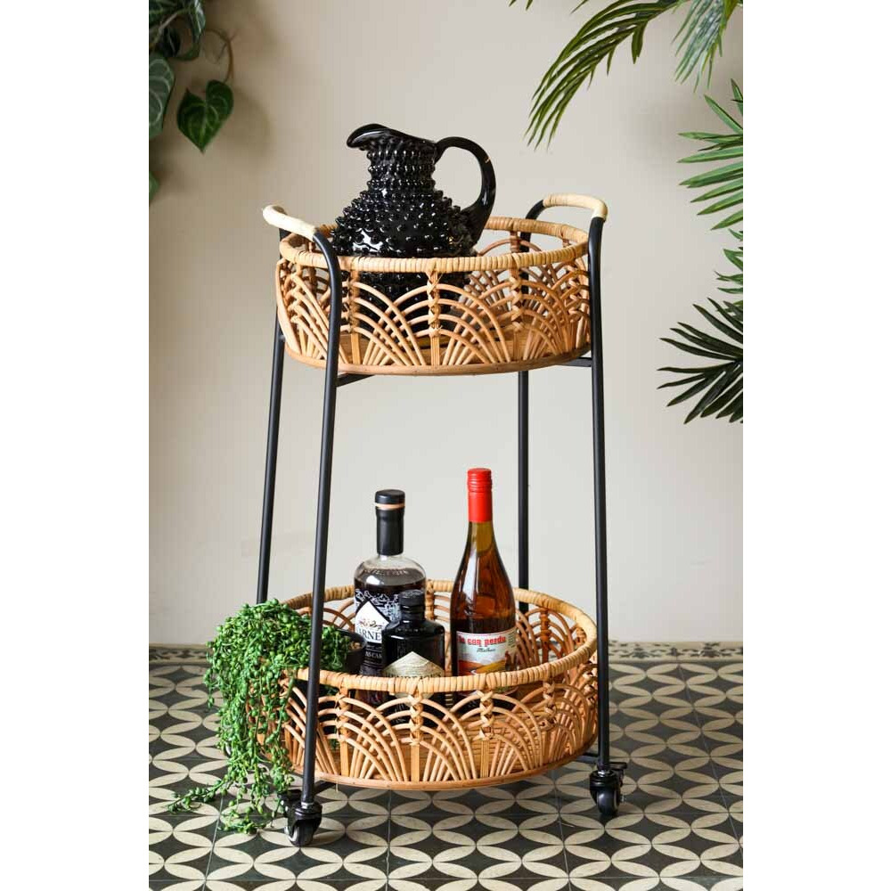 Wicker Drinks Trolley With Wheels - image 1