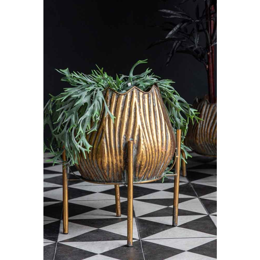 Gold Scallop Planter On Stand - image 1