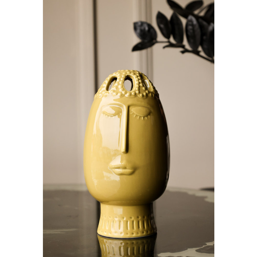 Mustard Ceramic Face Single Stem Vase - image 1