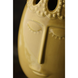 Mustard Ceramic Face Single Stem Vase - thumbnail 2