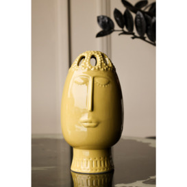 Mustard Ceramic Face Single Stem Vase - thumbnail 1