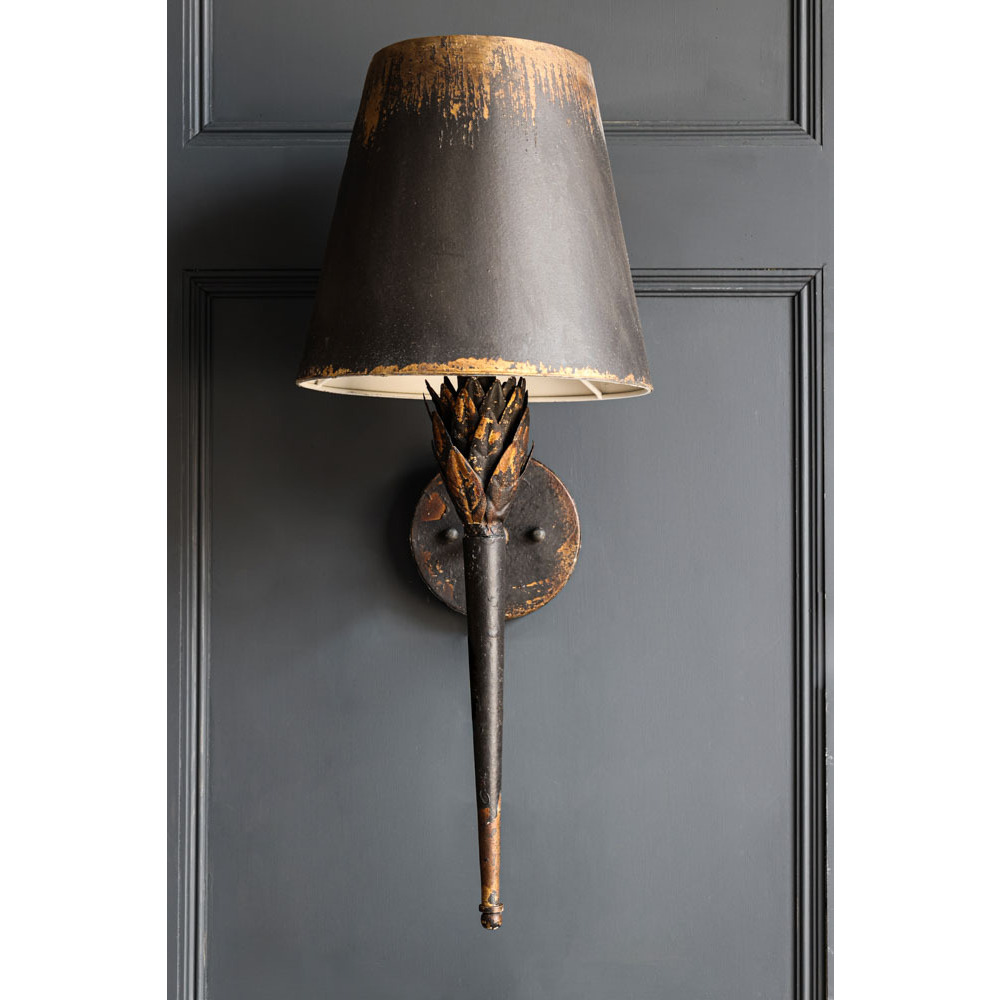 Aged Effect Black & Old Gold Torch Wall Light - image 1