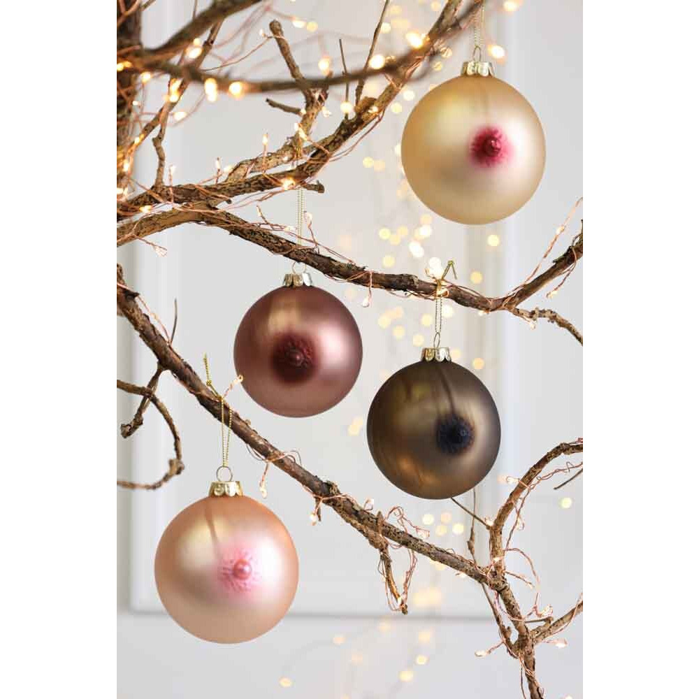 Set Of 4 Boob Bauble Christmas Tree Decorations - image 1