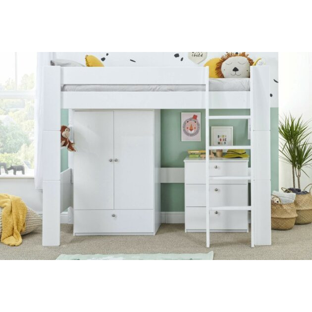 Bloc High Sleeper with Wardrobe and Chest