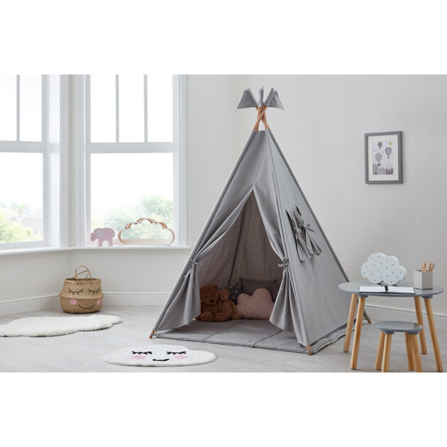 Kids Teepee Tent, Cushions and Play mat in Stone Grey
