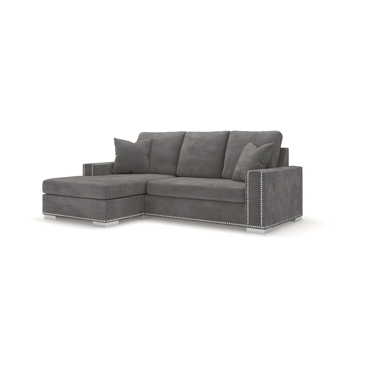 Olivia Dark Grey Premium Small Corner Sofa, Left Hand Facing (With Studs)