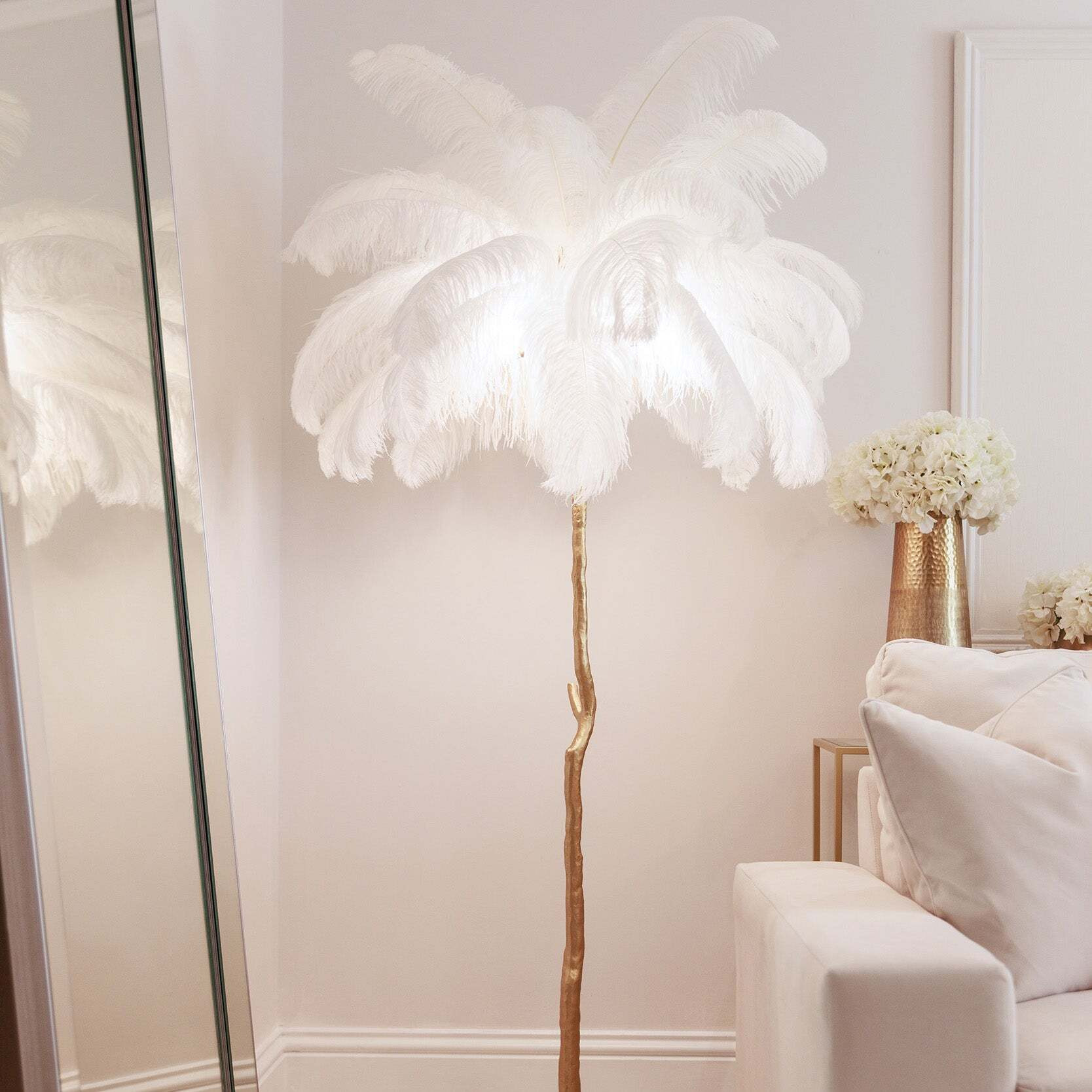 Angelina Premium Gold & White Feather Floor Lamp