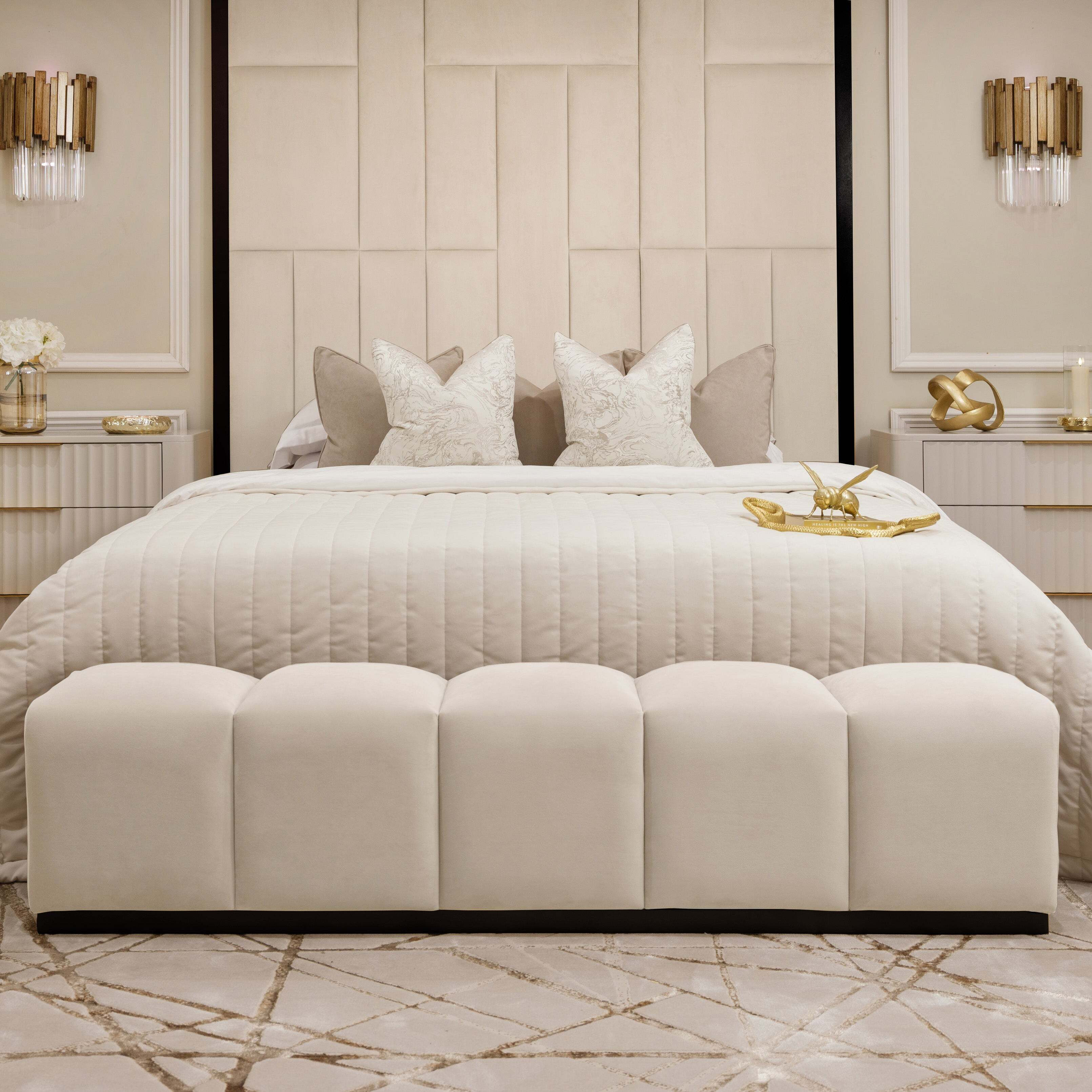 Venus Cream Premium Upholstered Bench, King