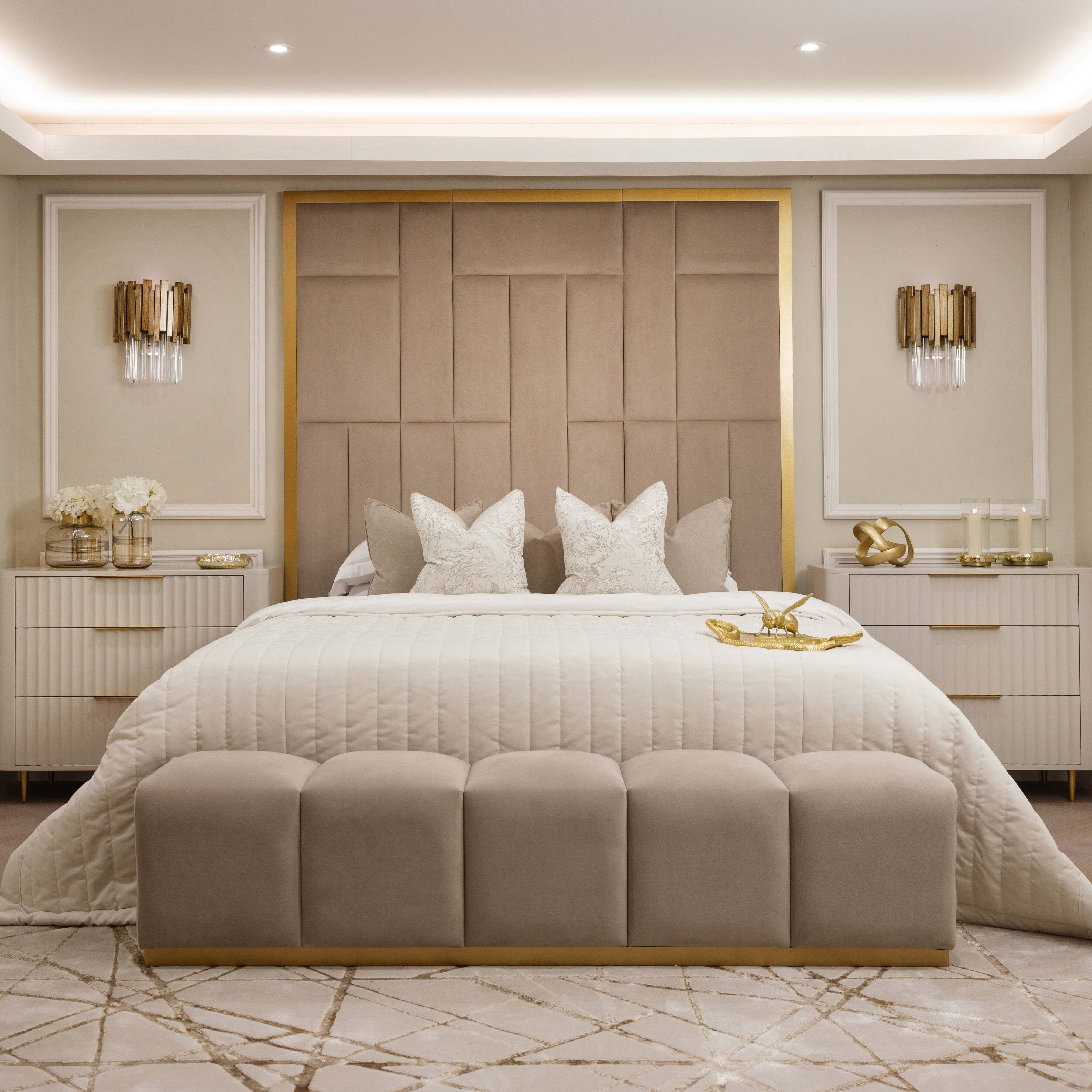Kensington Mink & Gold Premium Abstract Headboard, Super King