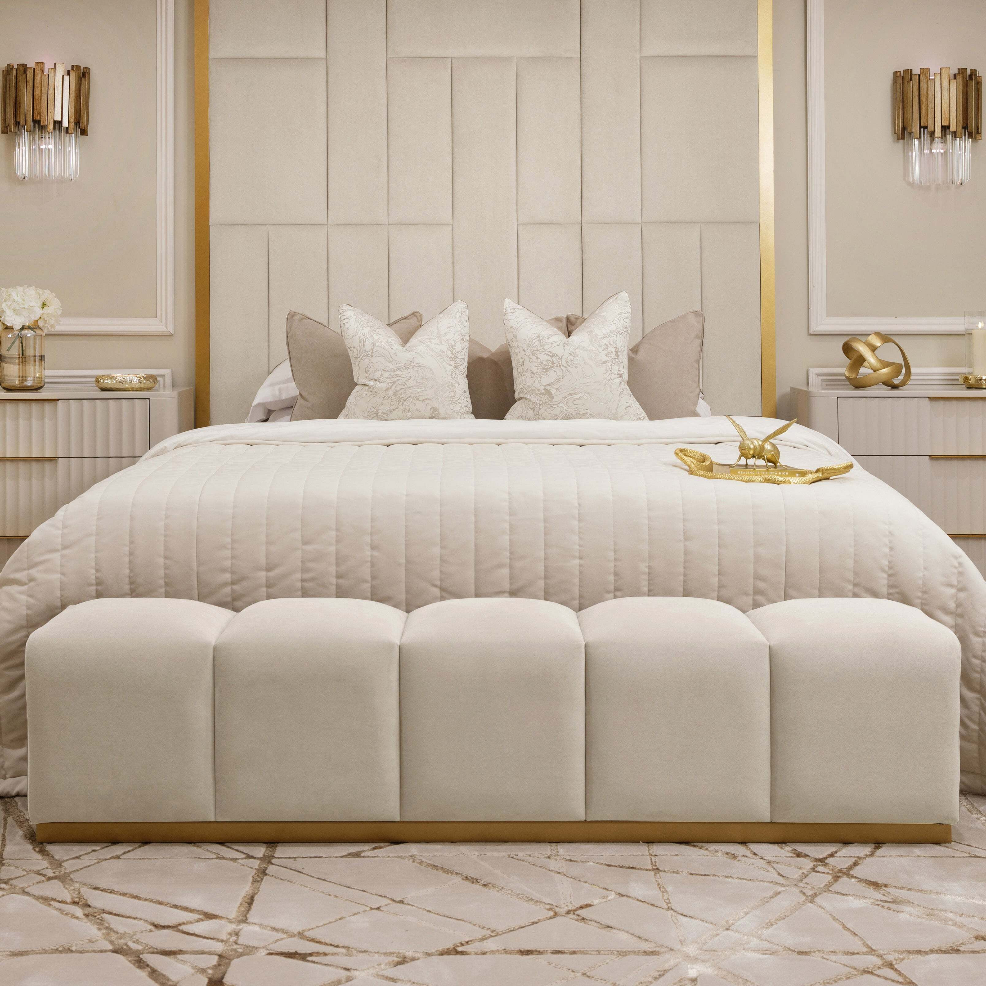 Venus Cream & Gold Premium Upholstered Bench, Double