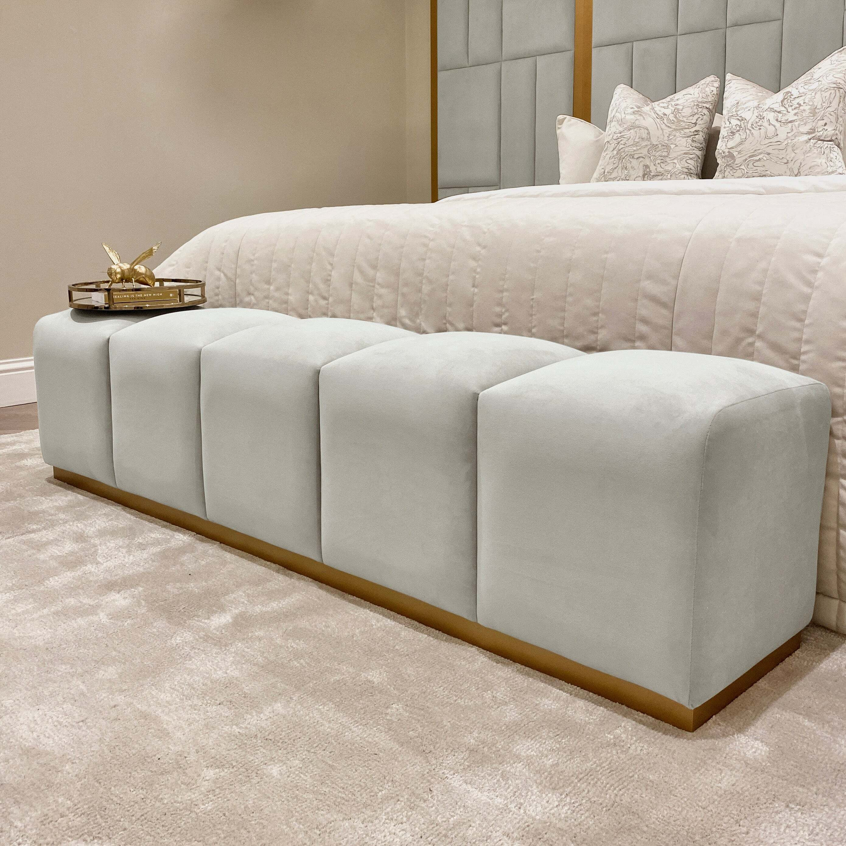 Venus Grey & Gold Premium Upholstered Bench, Super King