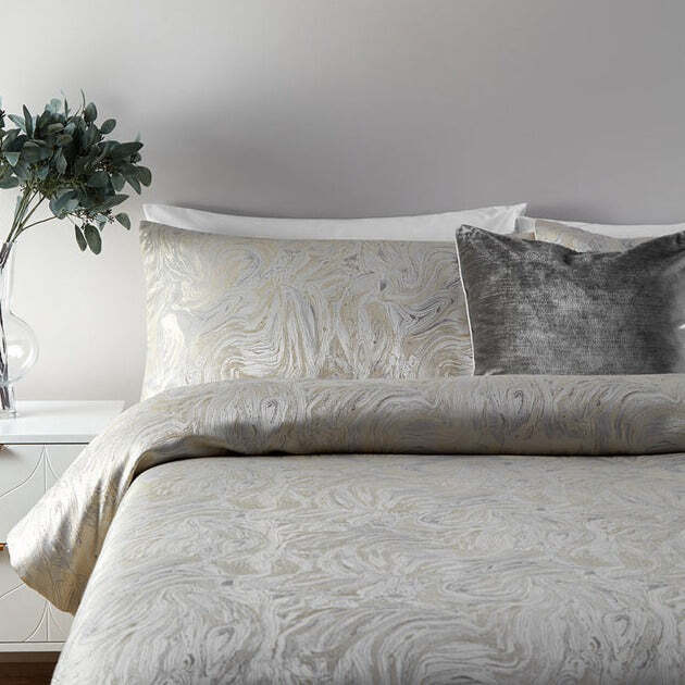 Hallie Marble Grey & Gold Duvet Cover Set, Super King