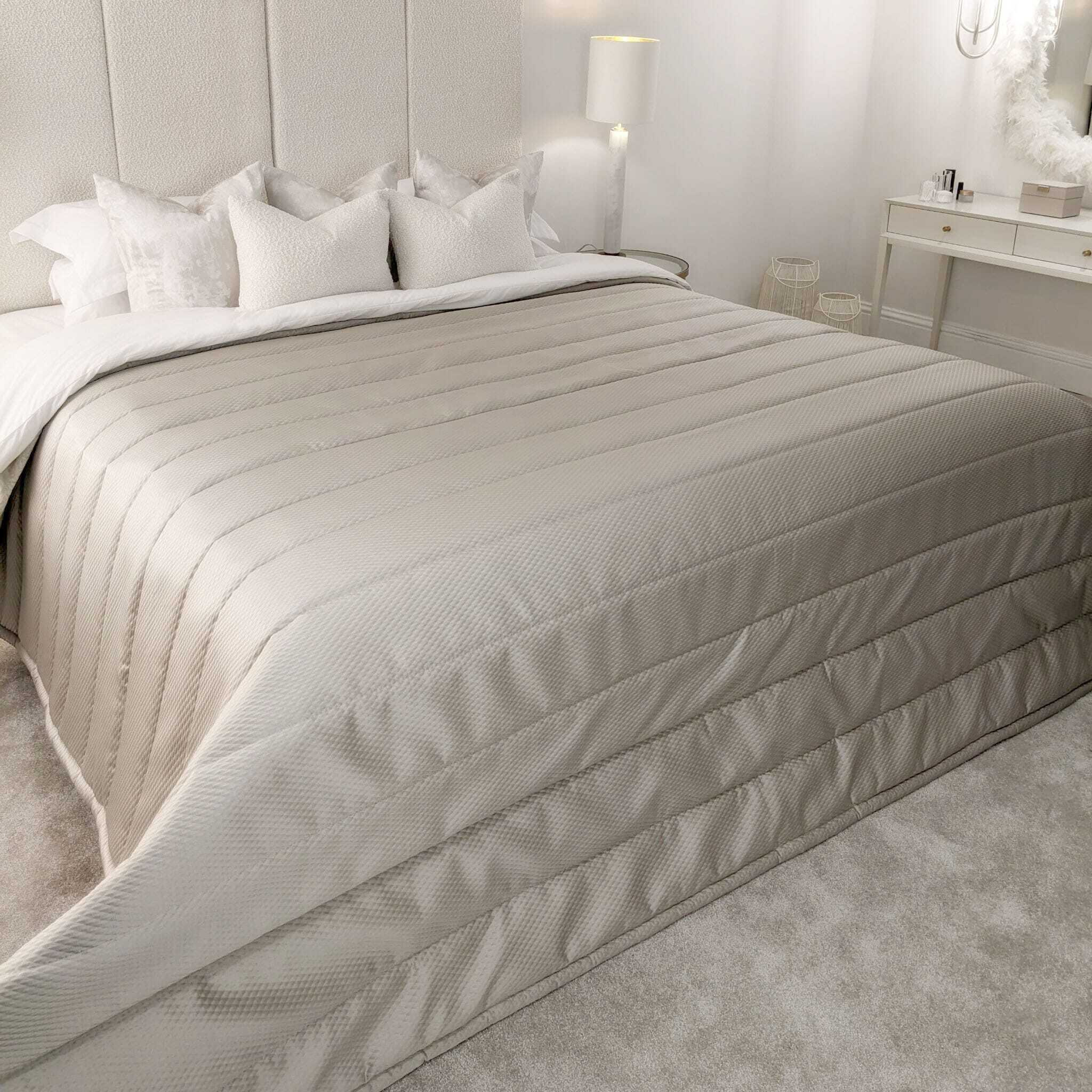 Alie Taupe Luxury Satin & Cotton Fluted Bedspread, Double