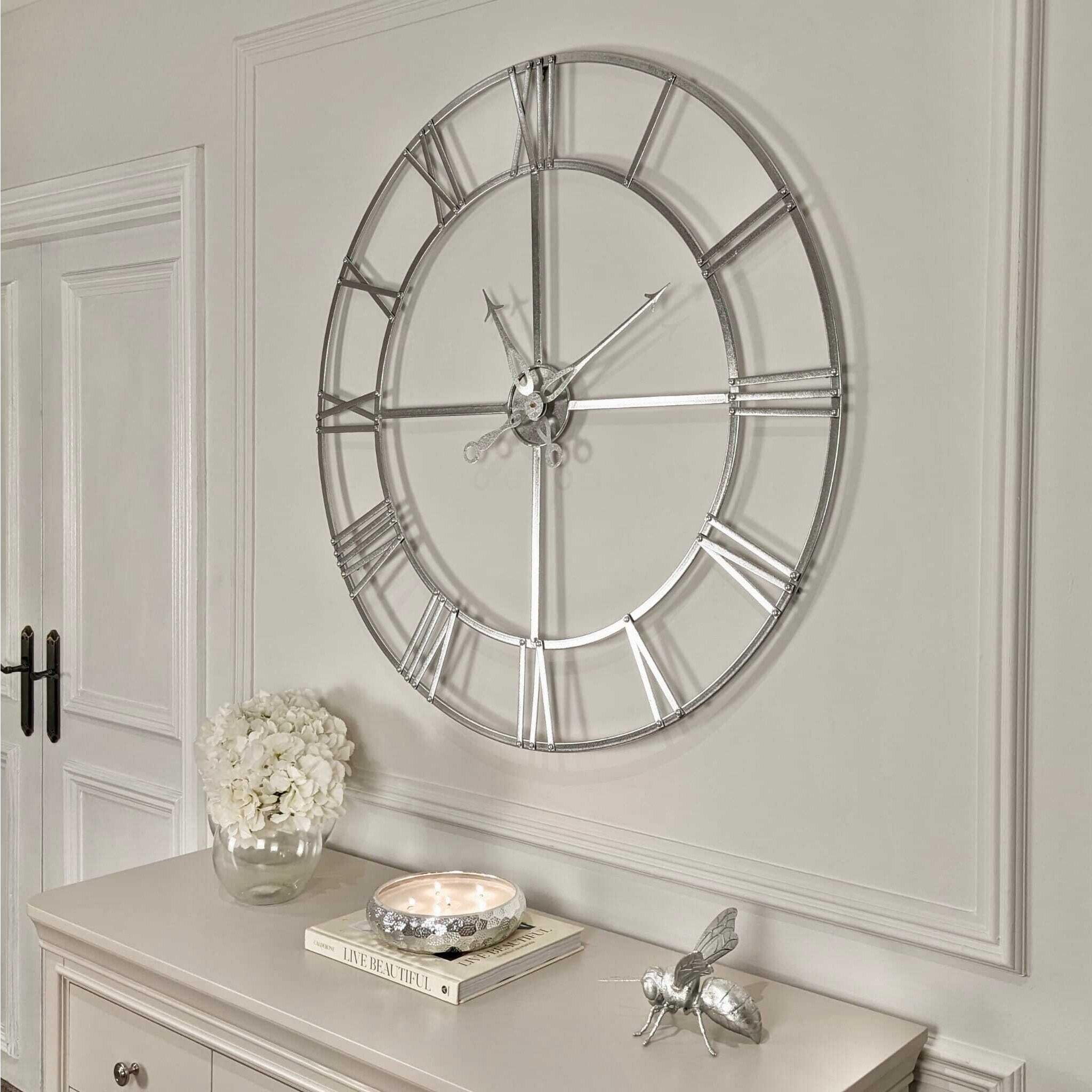 Bruntsfield Large Silver Skeleton Wall Clock