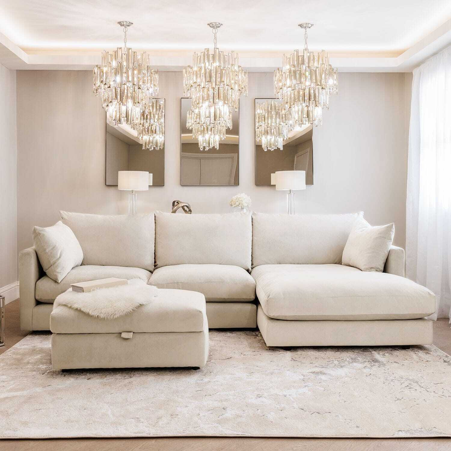 Ariana Cream Velvet Sofa Range, 2 Seater
