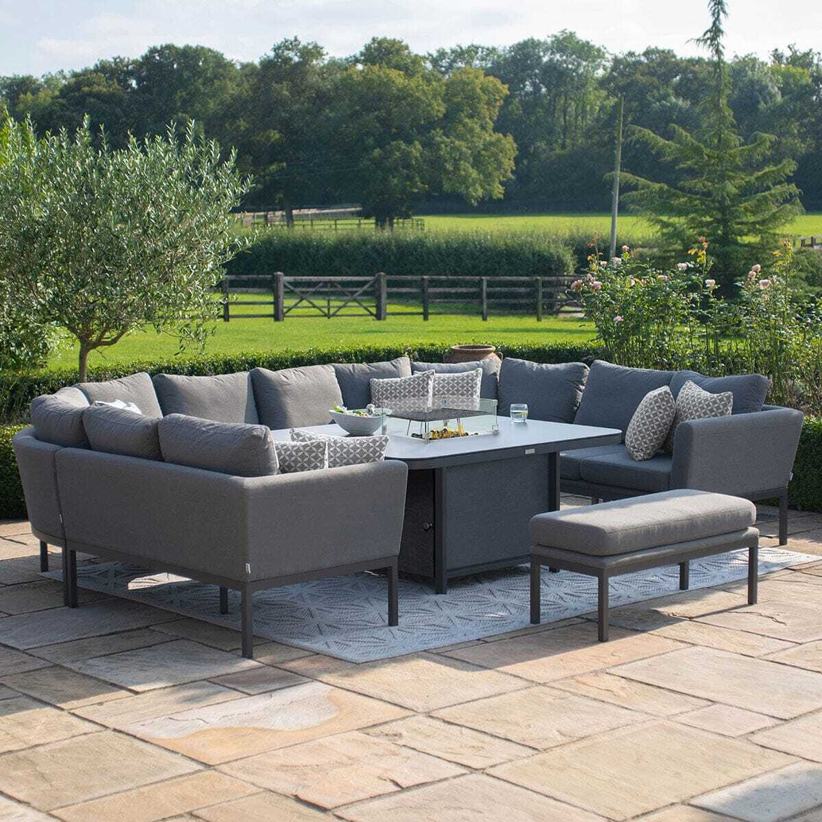 Maze Antalya Charcoal Grey U Shape Corner Dining Set With Firepit Table