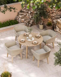 Roma 4 Seater Round Sunray with Terrazzo Insert Dining Set with Eden Dawn Chairs - thumbnail 1